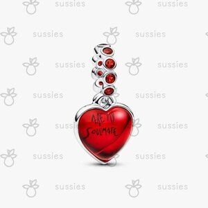 Pandora Red Murano Glass Heart Double Dangle Charm